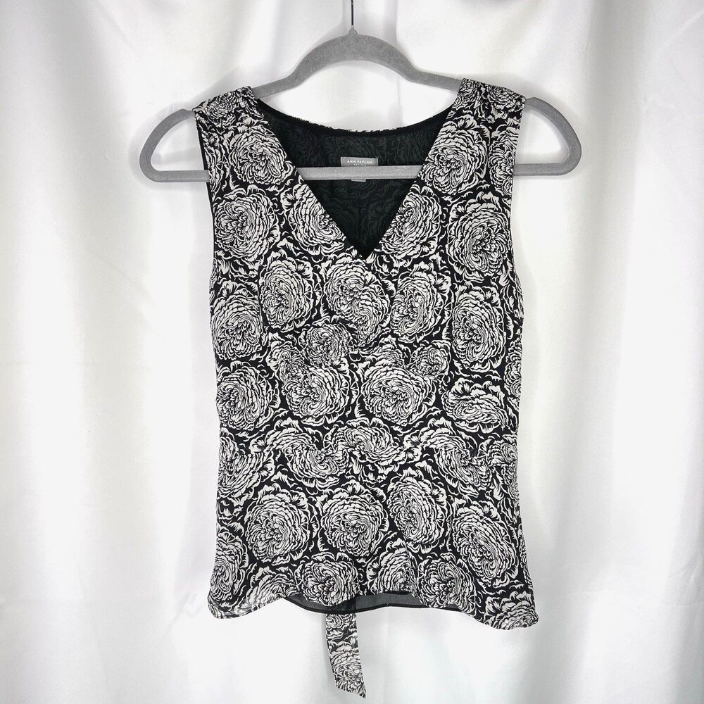 Ann Taylor Petite Silk Sleeveless Lined Babydoll Top Tie Bow Zipper Closure 8P
